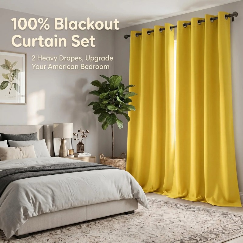 2-Panel 52"X84" Solid Full Blackout Grommet Curtains for Ultimate Light Control gallery