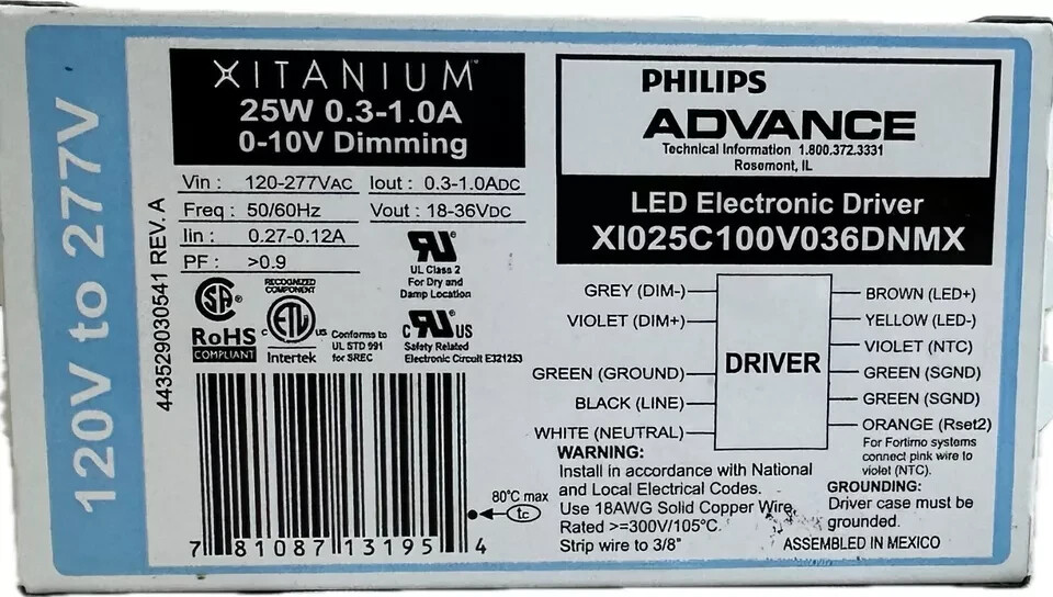 PHILIPS ADVANCE XITANIUM 25W DIMMABLE LED ELECRTONIC DRIVER X1025C100V036DNMX gallery