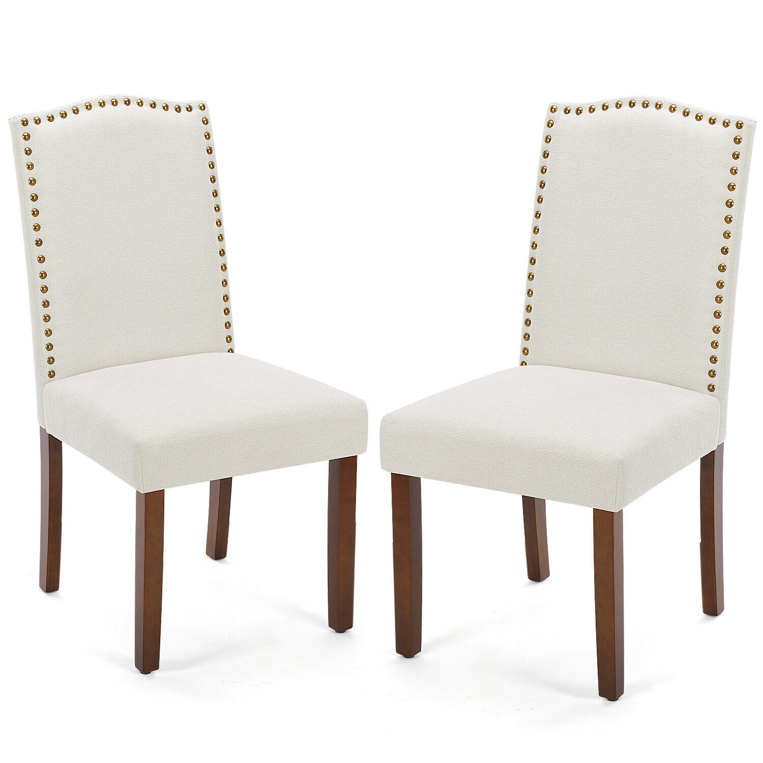 2Pcs Dining Chairs Upholstered Kitchen Chairs w/ Nailhead Trim and Wood Legs gallery
