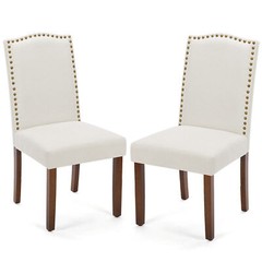 2Pcs Dining Chairs Upholstered Kitchen Chairs w/ Nailhead Trim and Wood Legs