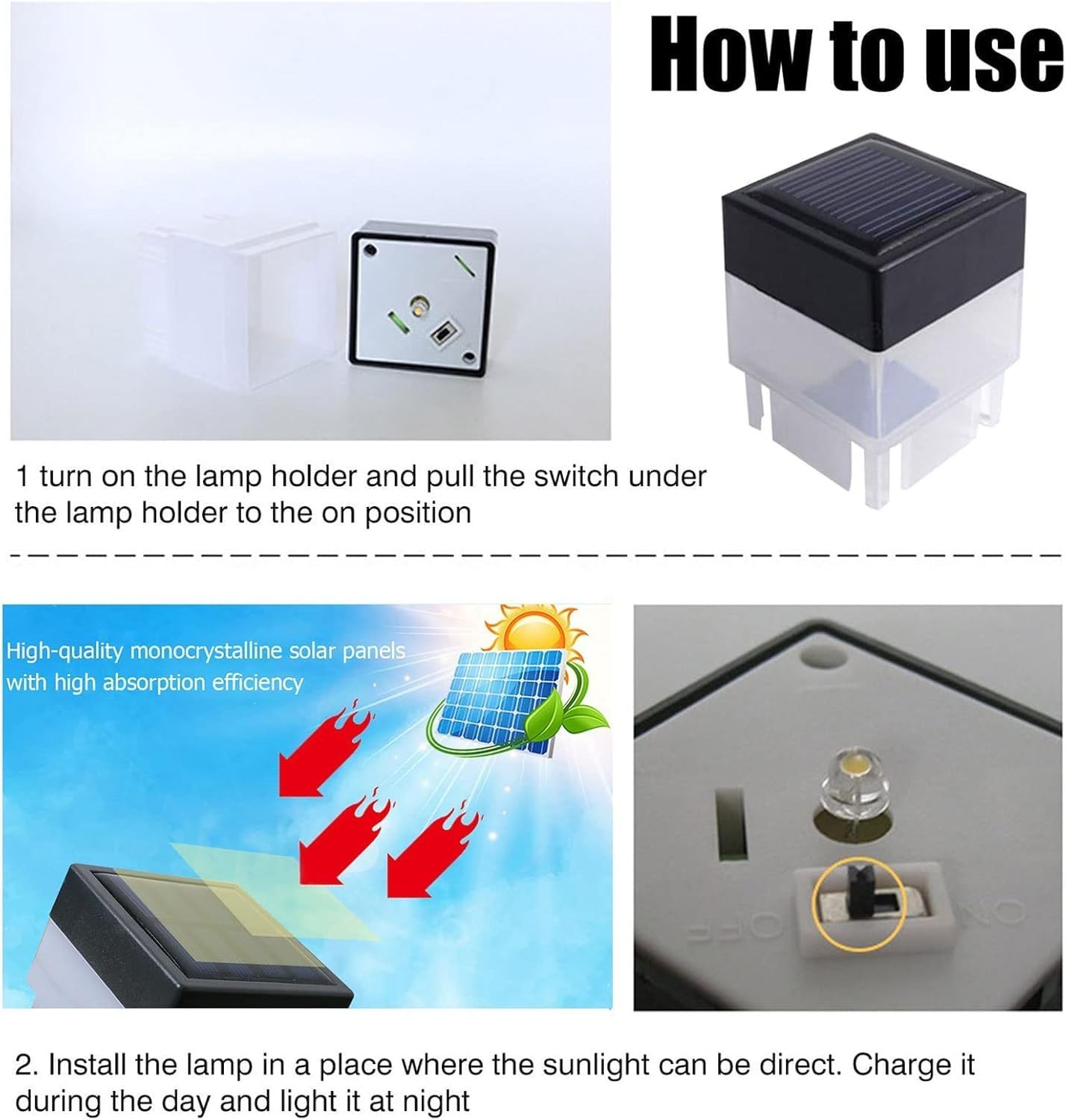 Solar LED Fence Post Cap Light 2x2 Inch (5x5cm) - for Wrought Iron, Aluminum ... gallery