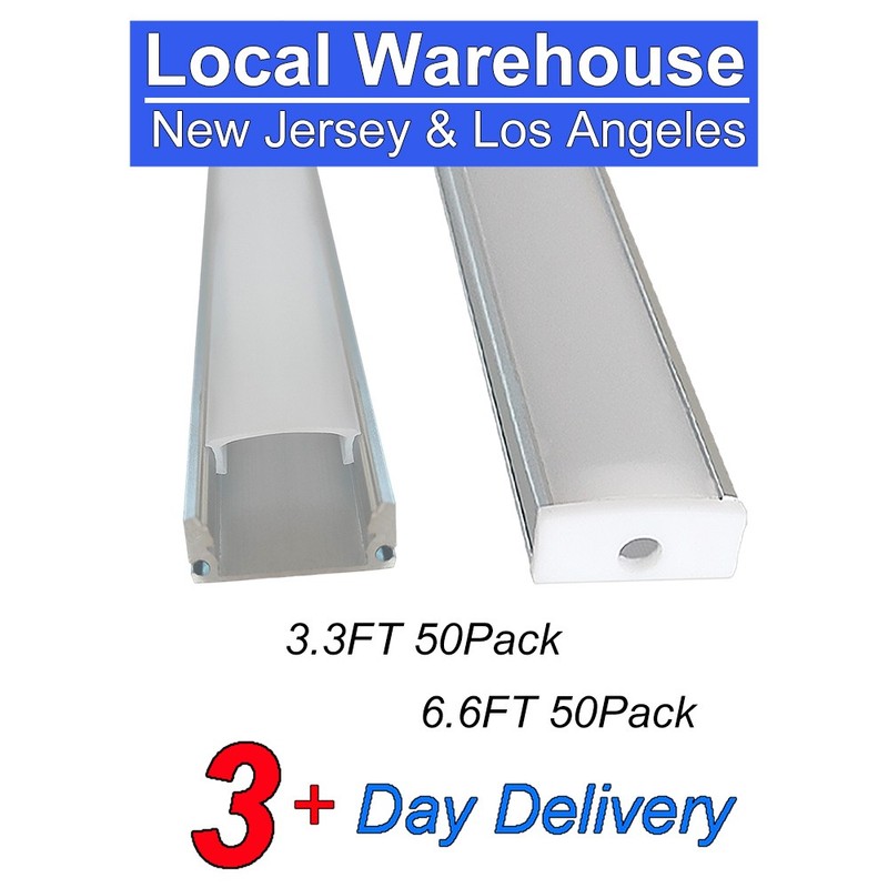 Crestech 50-Pack 6.6Ft U-Shaped Aluminum Channel with Milky Cover for LED Strips gallery
