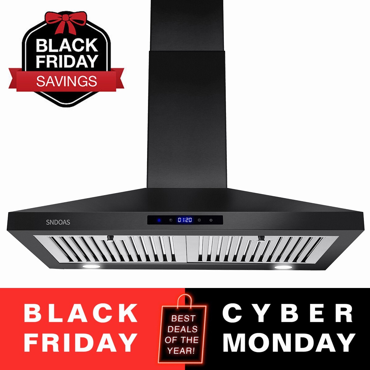 450CFM Wall Mount Range Hood 30 inch Kitchen Cook Vent w/LED Black Painted New gallery