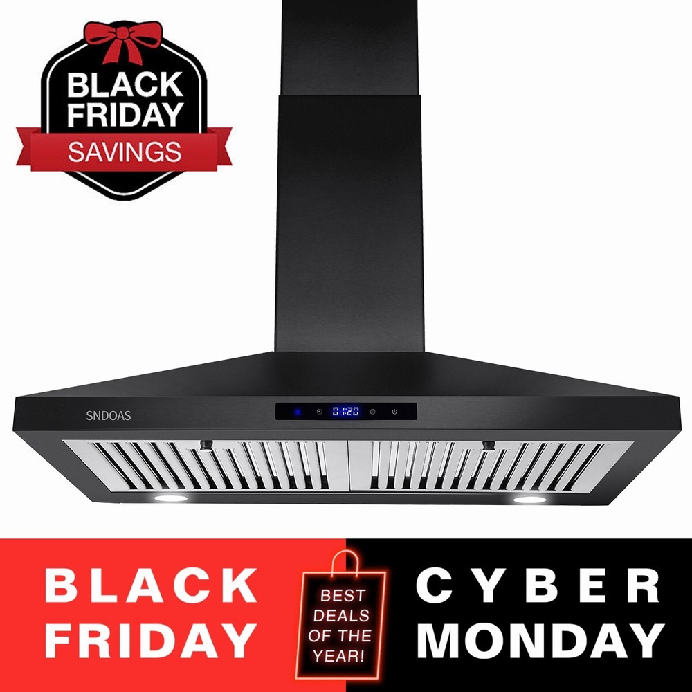 450CFM Wall Mount Range Hood 30 inch Kitchen Cook Vent w/LED Black Painted New