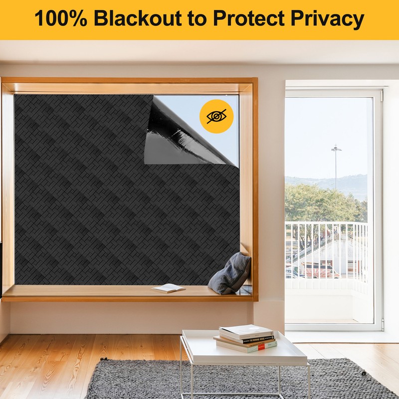 17.7×78.7inch Black Diagonal Grid Window Film Static Cling Privacy UV Heat Block gallery