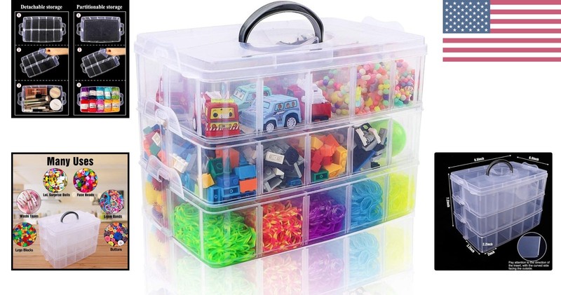 Lightweight 3-Tier Craft Storage Box with Snap Closure - 30 Adjustable Sections gallery