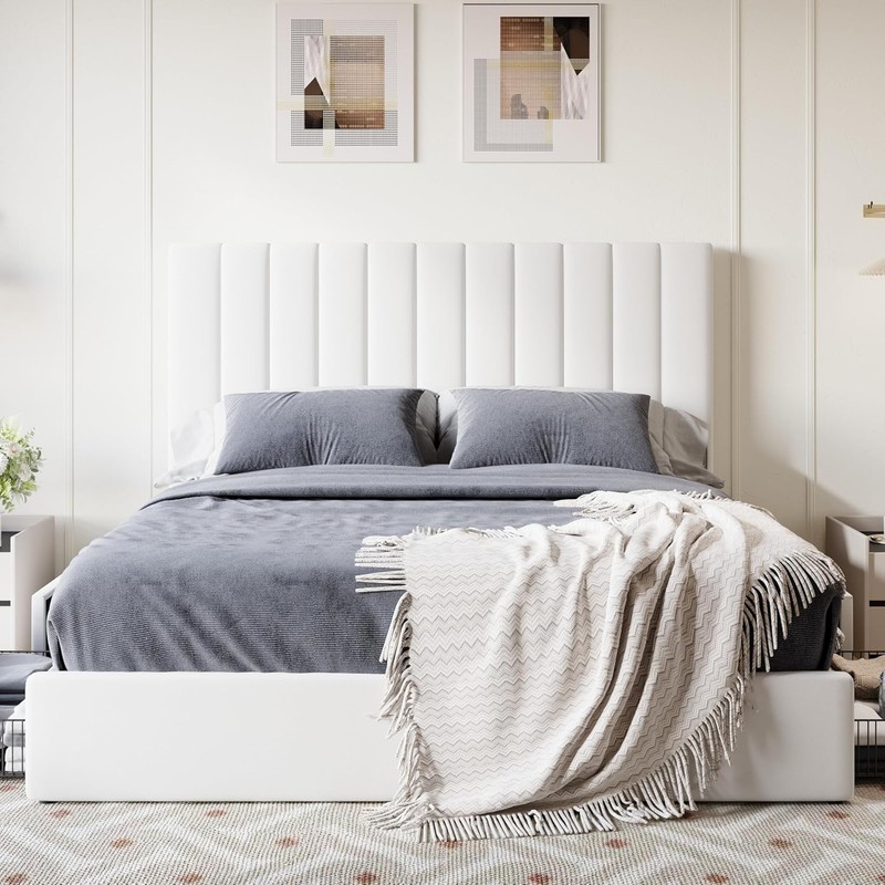 SHA CERLIN Queen Platform Bed 4 Drawers Velvet White gallery