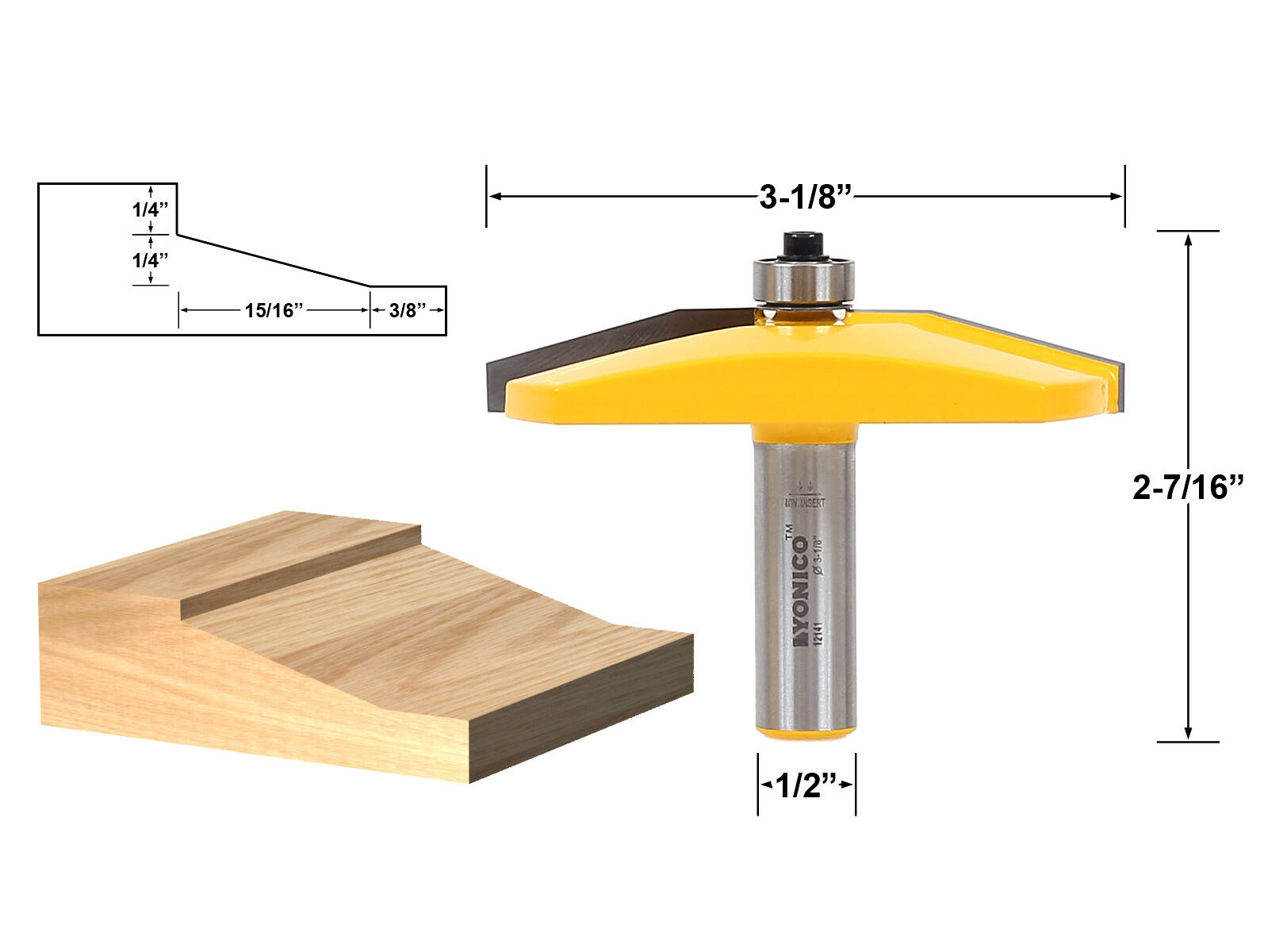 3-1/8" Diameter Bevel Raised Panel Router Bit - 1/2" Shank - Yonico 12141 gallery