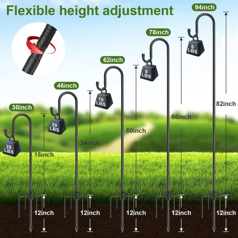 78 In. Adjustable Black Steel Rustproof Garden Hook W/ 5 Prongs for Hanging Bird gallery