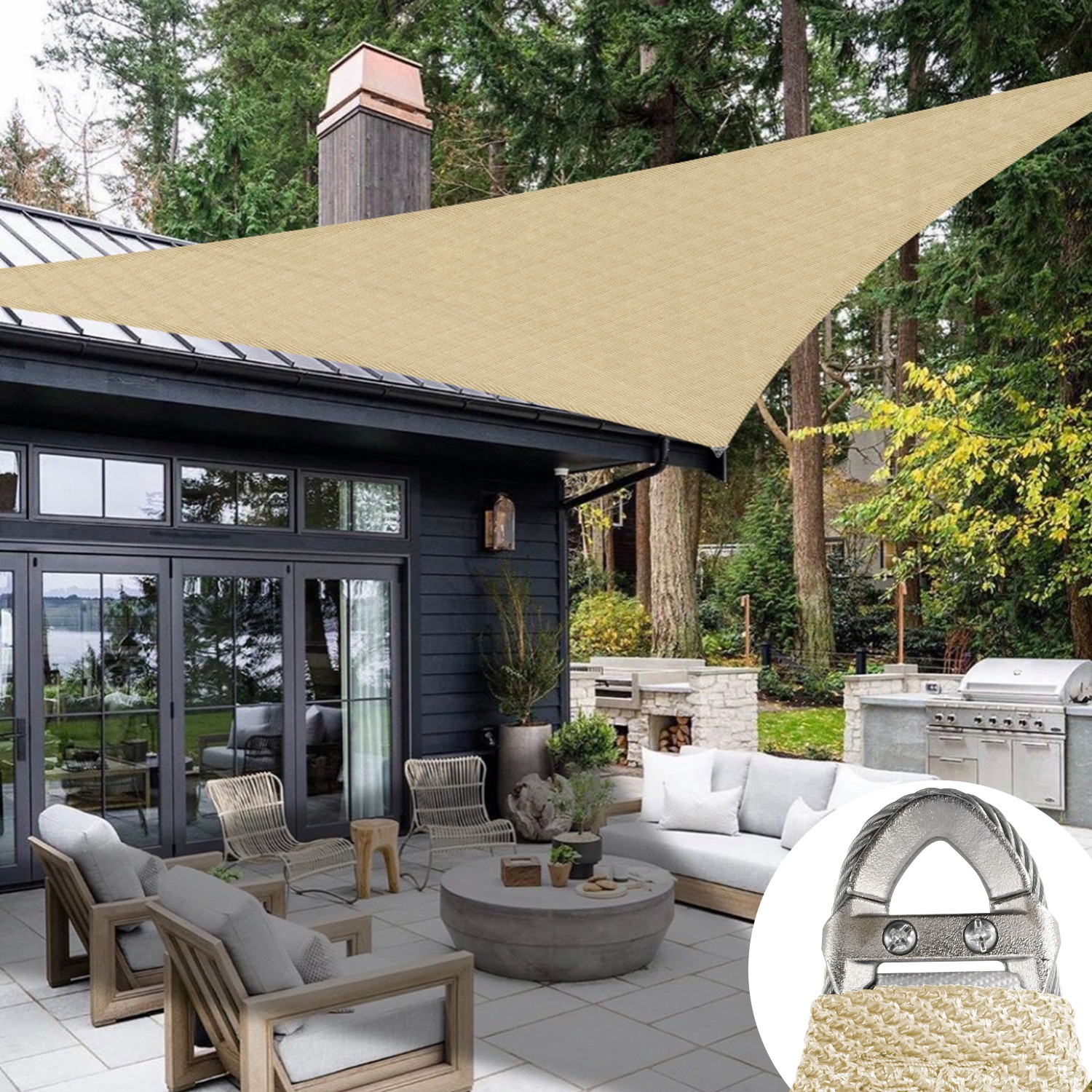 Triangle Sun Shade Sail 260GSM Sand with Steel A-Rings Anti-UV Garden Canopy gallery