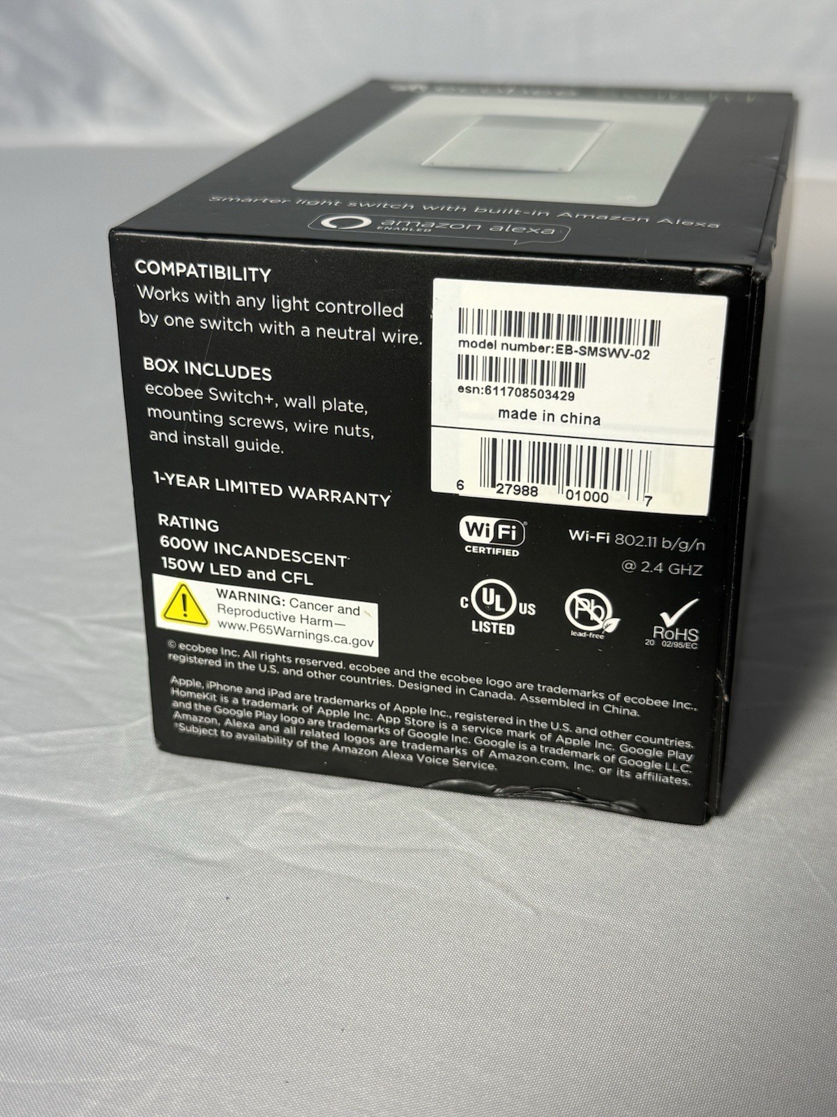 ecobee Switch+ EB-SMSWV-02 Smart Light Switch Alexa HomeKit Wi-Fi White gallery