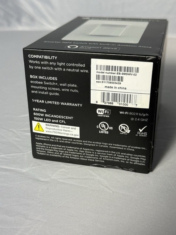 ecobee Switch+ EB-SMSWV-02 Smart Light Switch Alexa HomeKit Wi-Fi White gallery