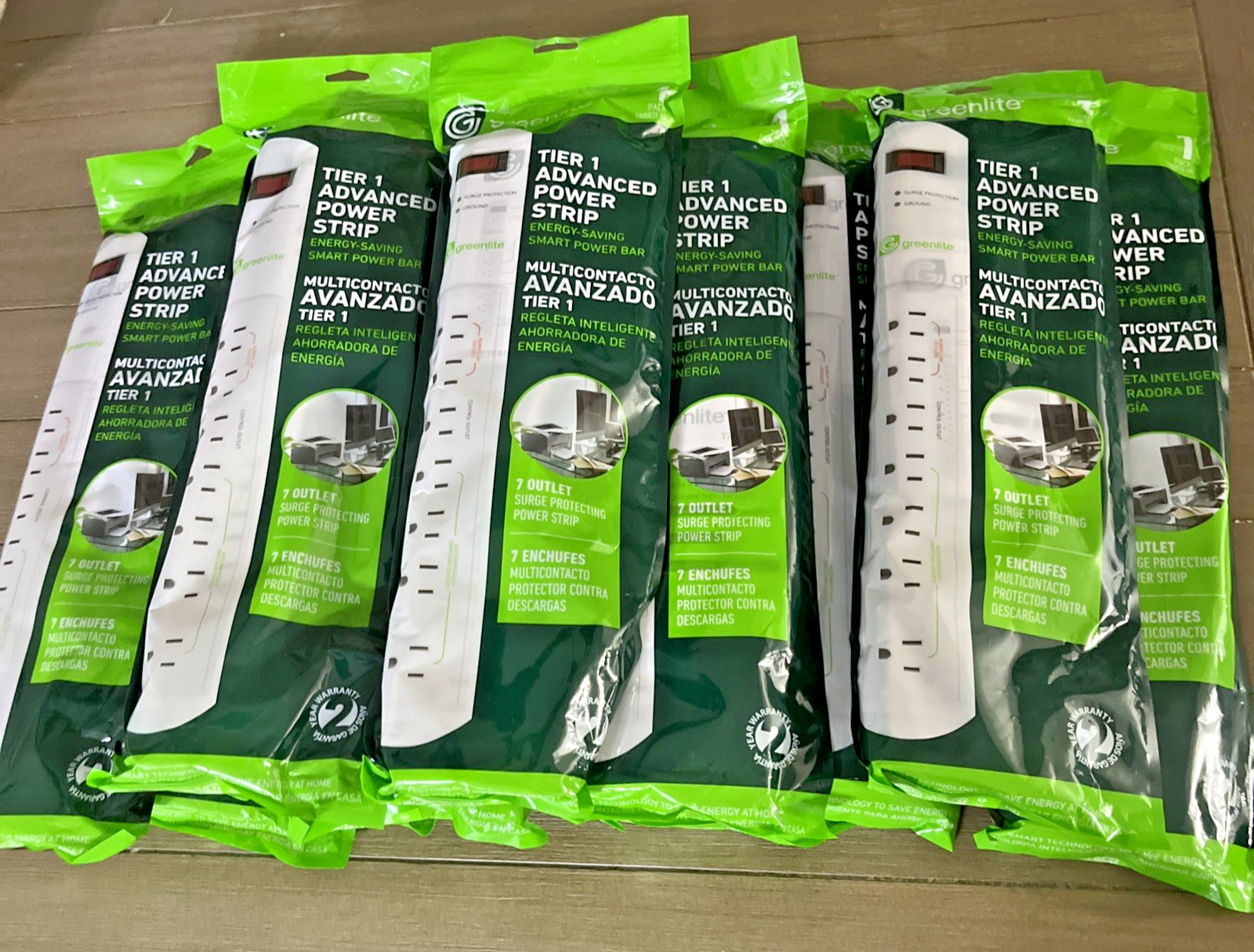 Greenlite Tier 1 Advanced 7 Outlet Surge Protecting Power Strips NEW - LOT OF 13 gallery