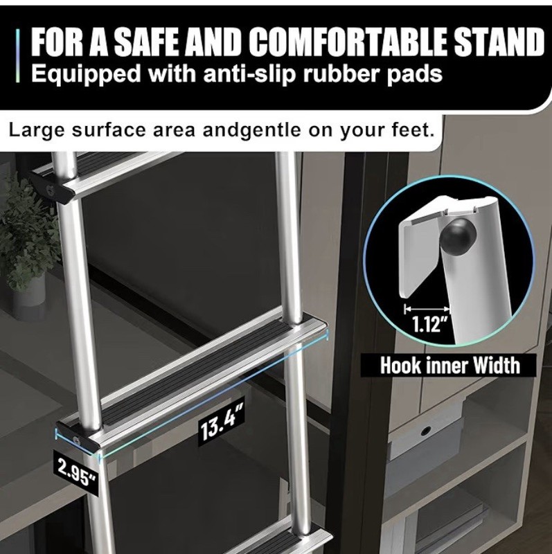 Bunk Bed Ladder, 3-Level Height Adjustment (59.5”/60.5”/61.5”) Anti-Slip RV Dorm gallery