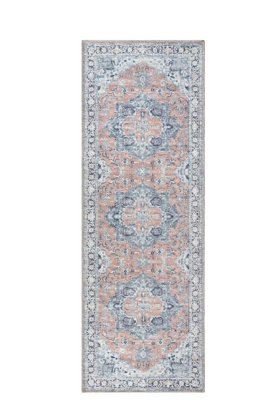 Bloom Rug Ionia 10’ Runner Medallion Coral & Blue Washable Non-Slip Low Pile gallery