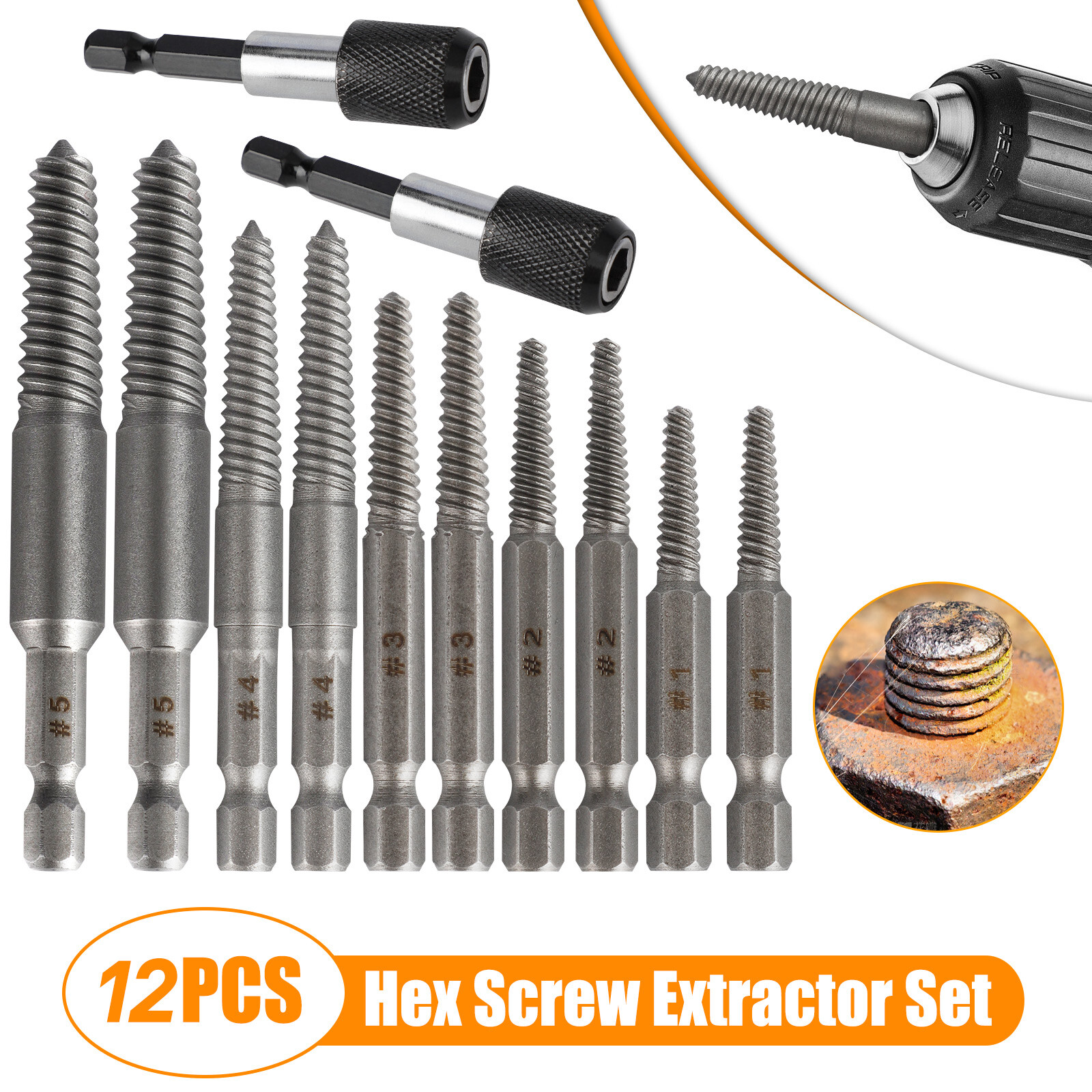 12Pcs Stud Screw Extractor Remover 1/4 Inch Hex Shank Damaged Bolt Easy Out Sets gallery