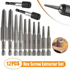 12Pcs Stud Screw Extractor Remover 1/4″ Inch Hex Shank Damaged Bolt Easy Out Set