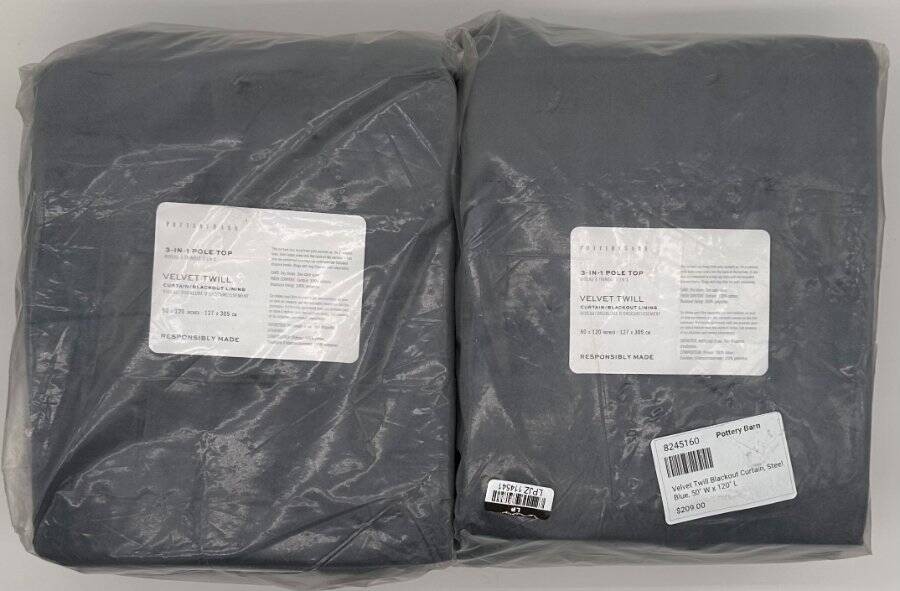Pottery Barn Velvet Twill BLACKOUT Drape Curtain (2) ~ 50 x 120 ~ Steel Blue gallery