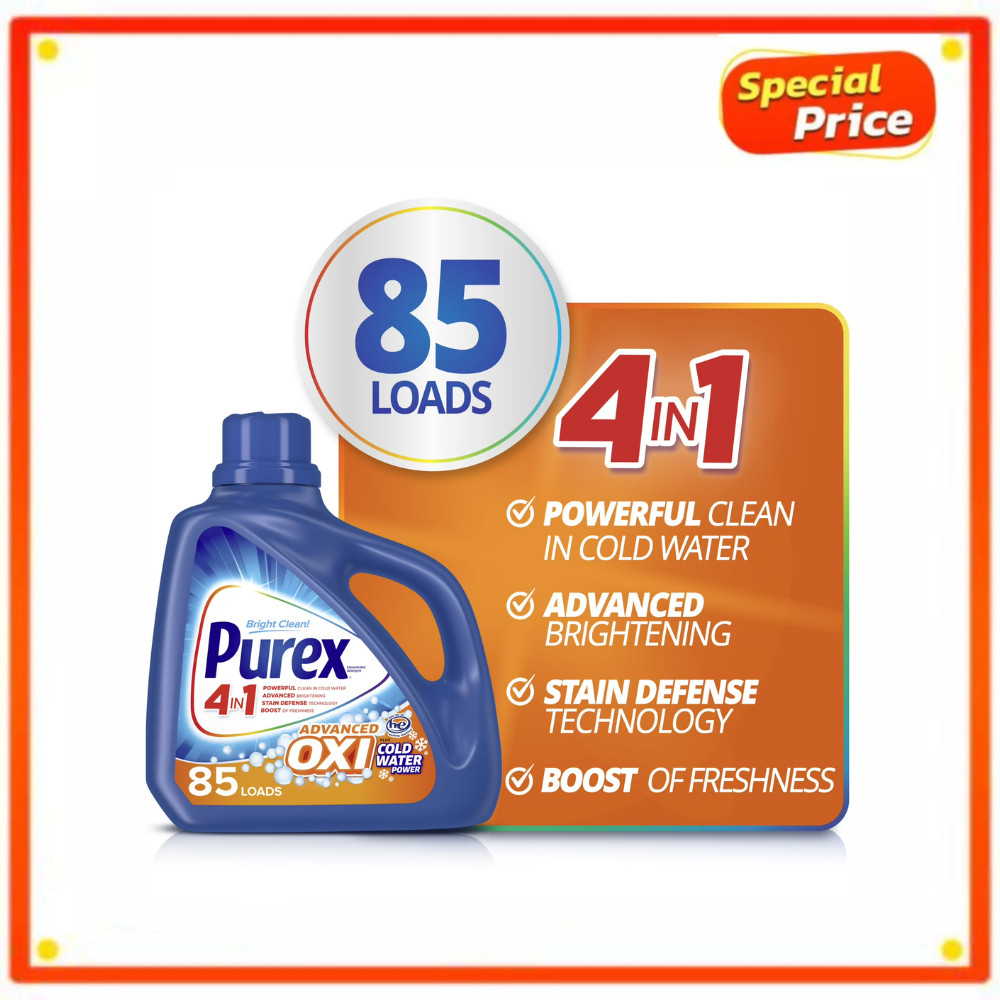 Purex Advanced Oxi Power Liquid Detergent, 128 fl oz, 85 Wash Loads, Free Ship gallery