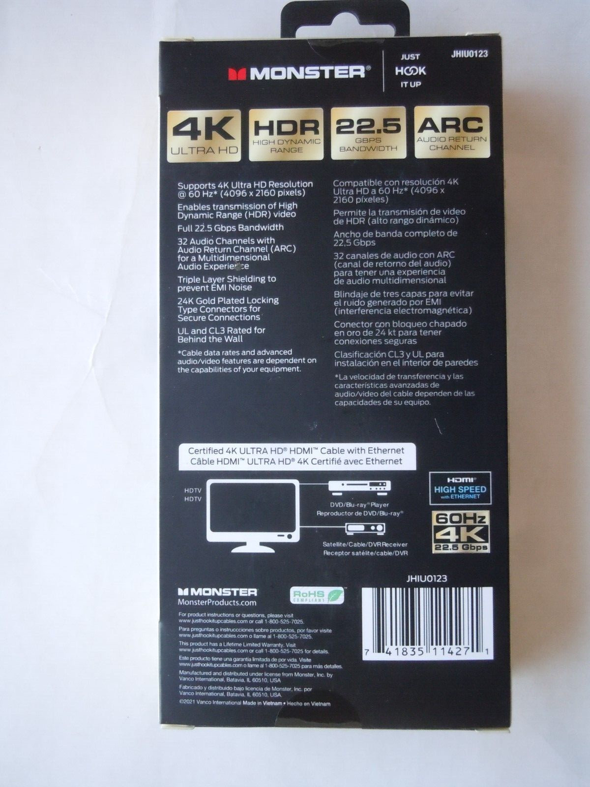 Monster Cable 6 ft. Premium HDMI Cable with Ethernet 4K Ultra HD -24K gallery