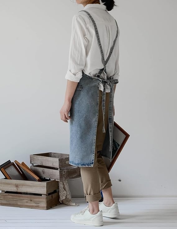 Adjustable Cross Back Denim Apron w/ Pockets Kitchen Cooking Work Gardening gallery