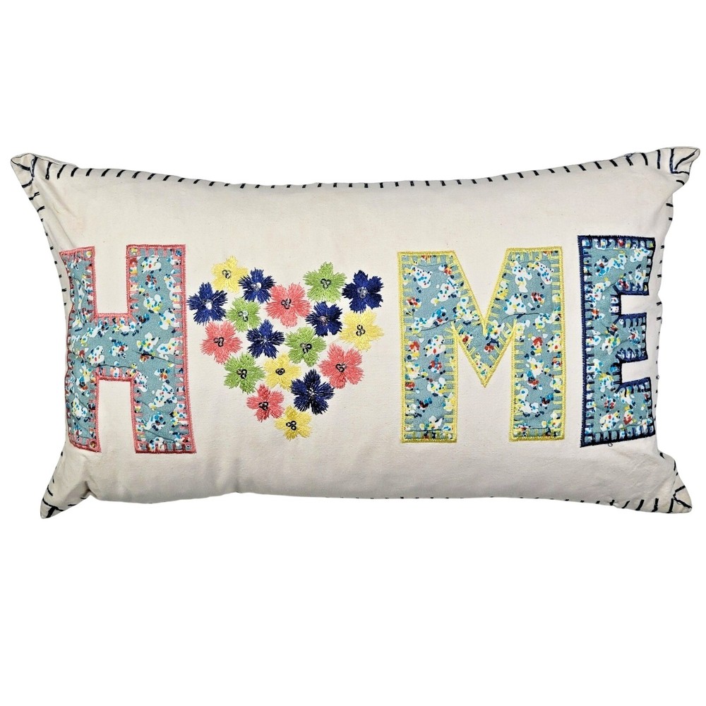Cynthia Rowley Duck Down Feathers Throw Pillow 12x20 HOME Embroidered Sequins