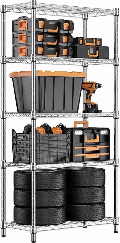 Versatile 1250 lbs Steel Utility Shelving - Modern Chrome Rack for Home & Garage gallery