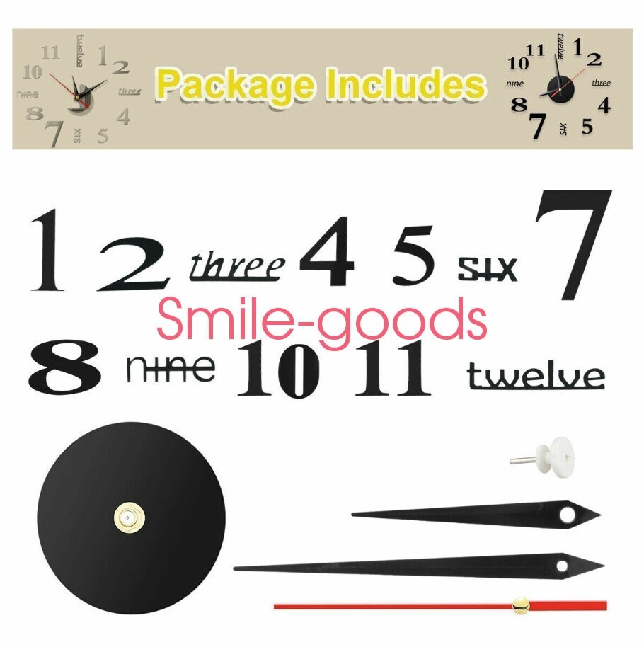 Modern Large Wall Clock 3D Mirror Sticker Unique Number Watch DIY Decor Silver gallery