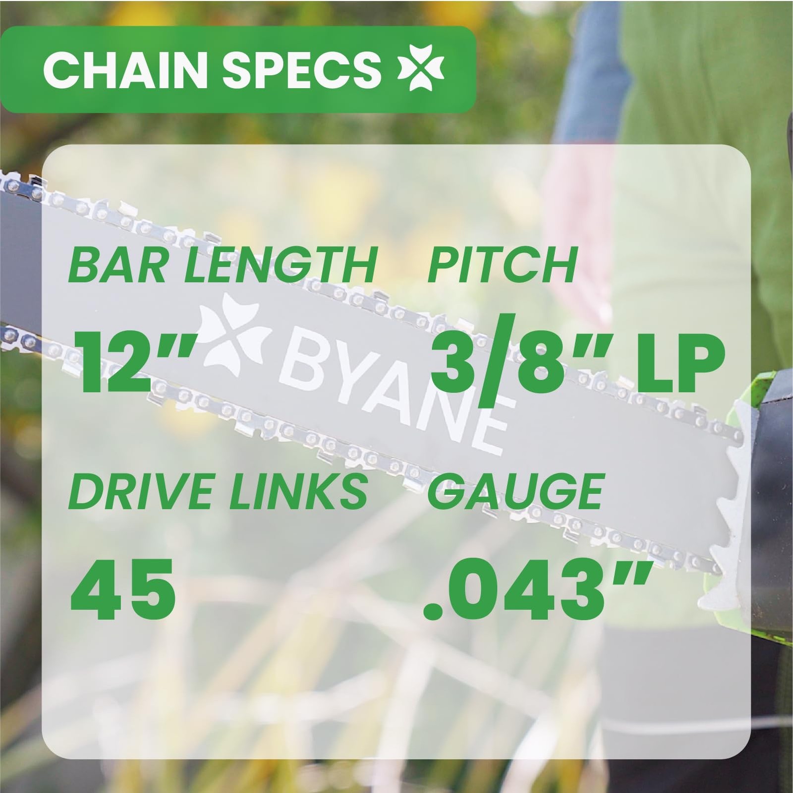 12-Inch Carbide Chainsaw Chain, 3/8" LP Pitch, .043" Gauge, 45 Drive Links fo... gallery