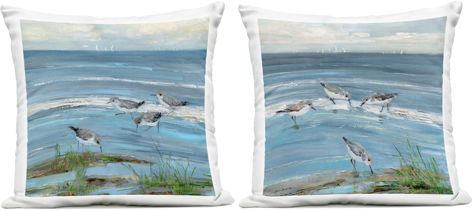 Nautical Sandpipers Outdoor Pillow Set by Sally Swatland - 2 Pack gallery