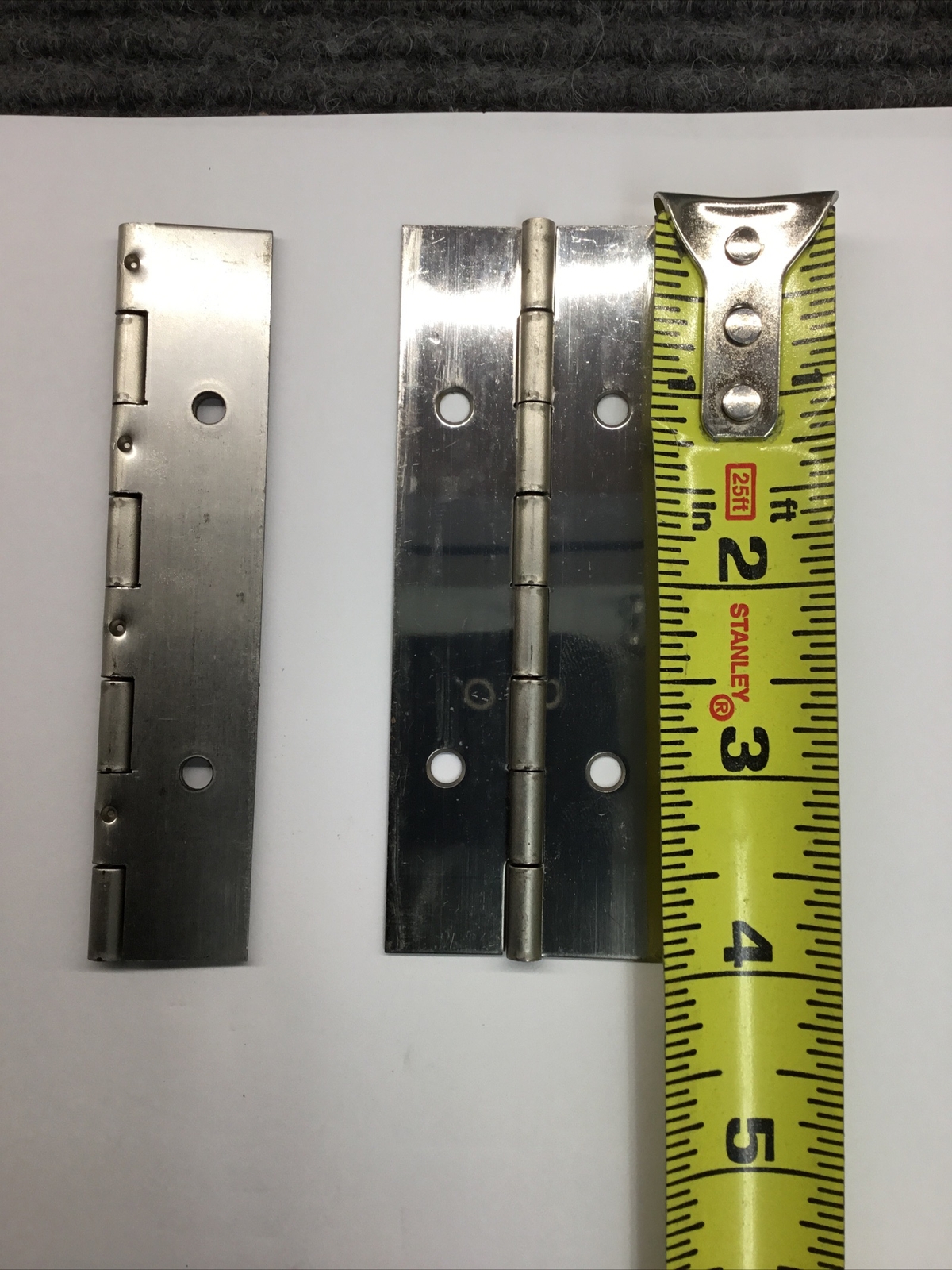 Stainless Steel Continuous Hinge 2 piece Lot with holes 4" long X 1 1/2" wide gallery
