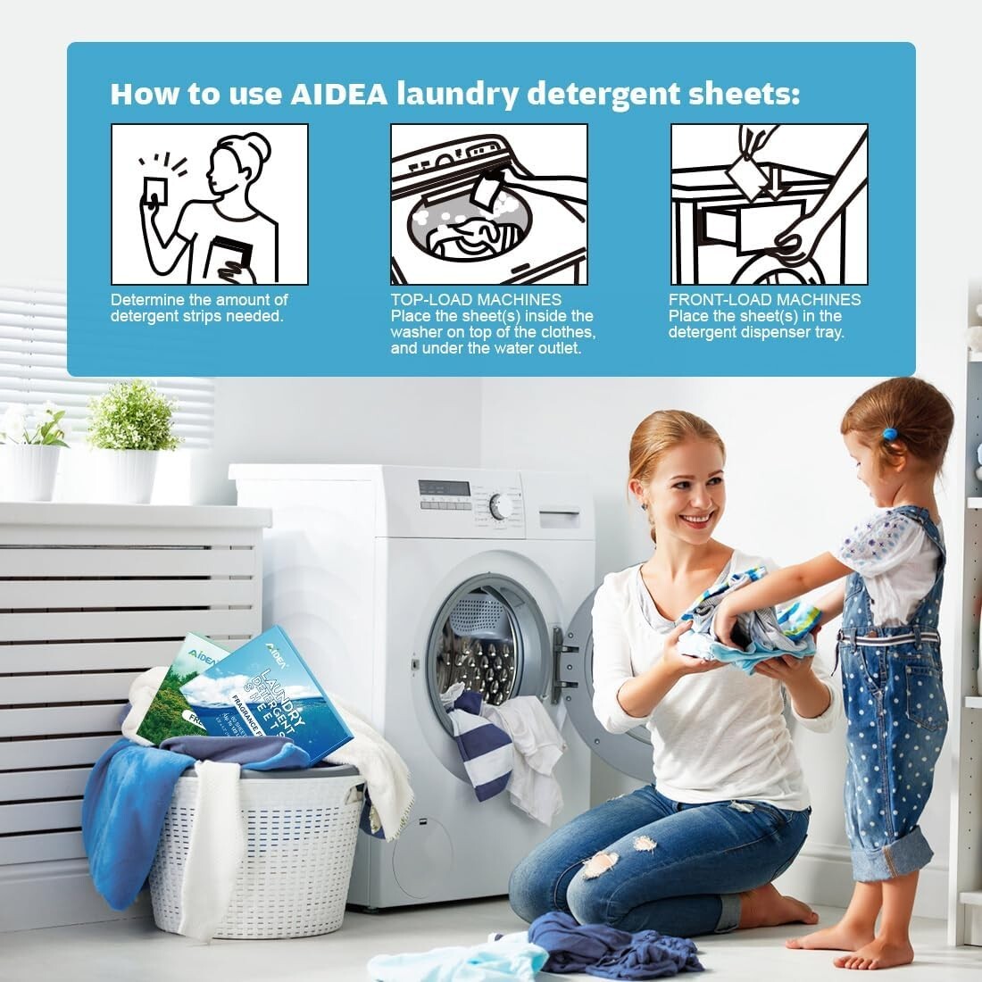 AIDEA Laundry Detergent Sheets, Unscented-(100 Loads) 50 Sheets, Eco-Friendly gallery