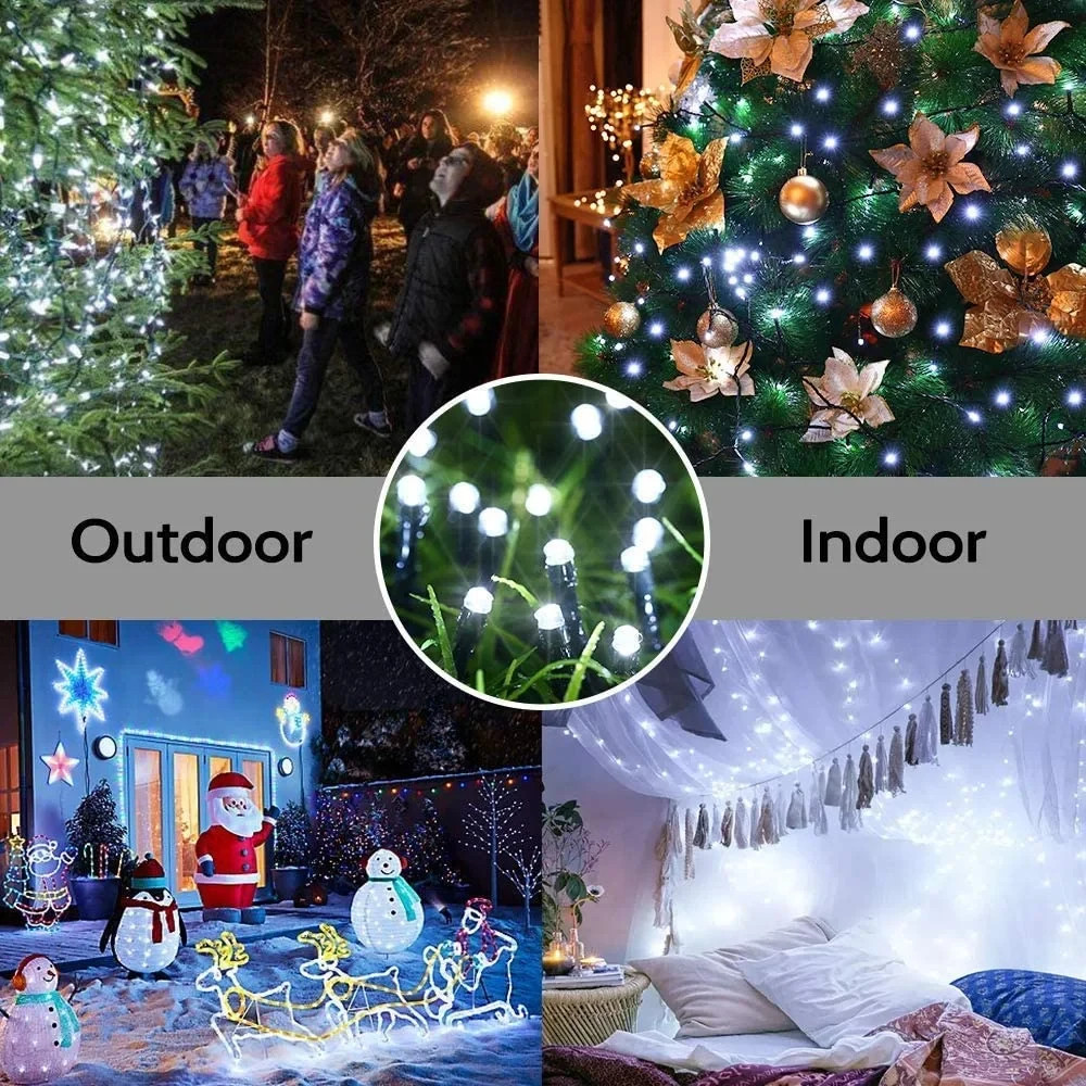 8 mode 200 LED Solar Christmas Lights - White, Waterproof Outdoor String Lights gallery