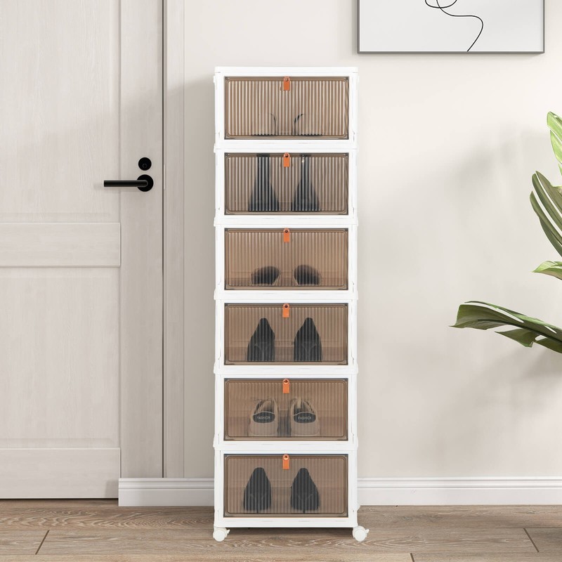 6-Tier Stackable Plastic Storage Bins Storage Bin Organizer with Lids & Doors gallery