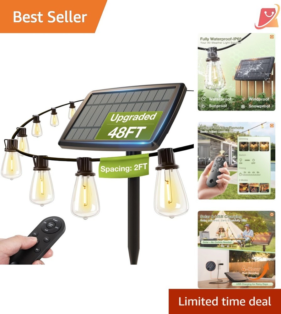 Outdoor Solar String Lights Waterproof 24 LED 48+6ft Patio Garden Patio
