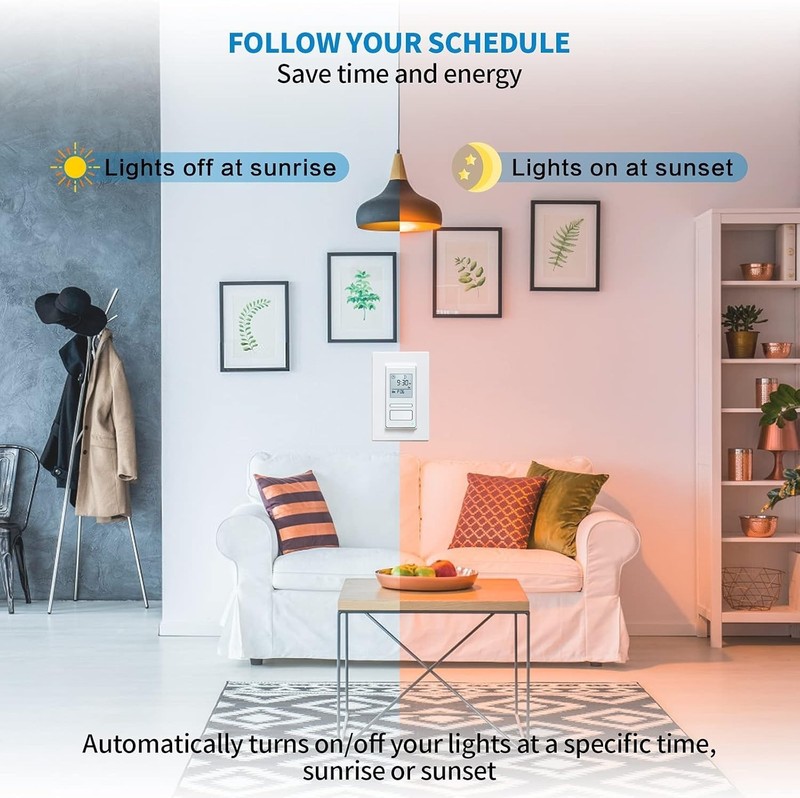 7 Day Programmable In-Wall Timer Switch Digital Sunrise Sunset Lighting Fan Time gallery