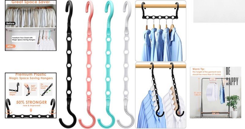 Space-Saving Magic Clothes Hangers - 360° Swivel Hooks, 4 Pack for 20 Clothes gallery