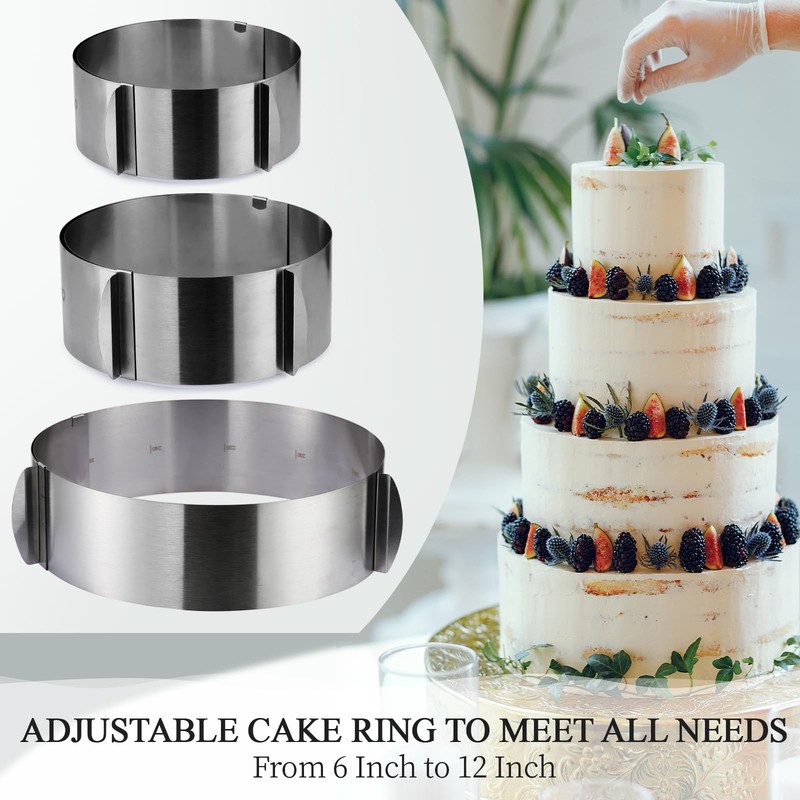 Cake Mold-Cake Ring-Adjustable Round Stainless Steel 6 to 12 Inch Silver gallery
