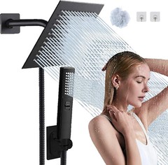 8″ High Pressure Square Rain Shower Head and 2-in-1 Hand Shower 78″ Hose, Black