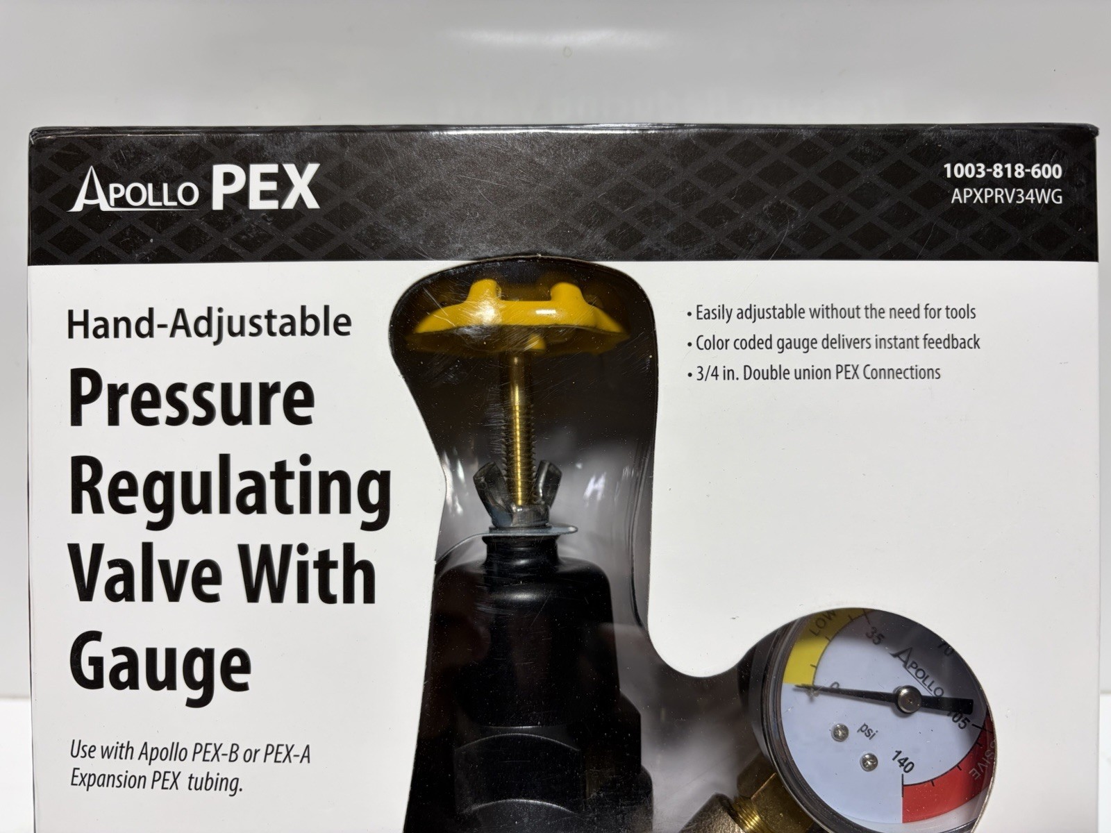 Apollo APXPRV34WG 3/4” Double Union PEX Water Pressure Regulator VALVE w/Gauge gallery