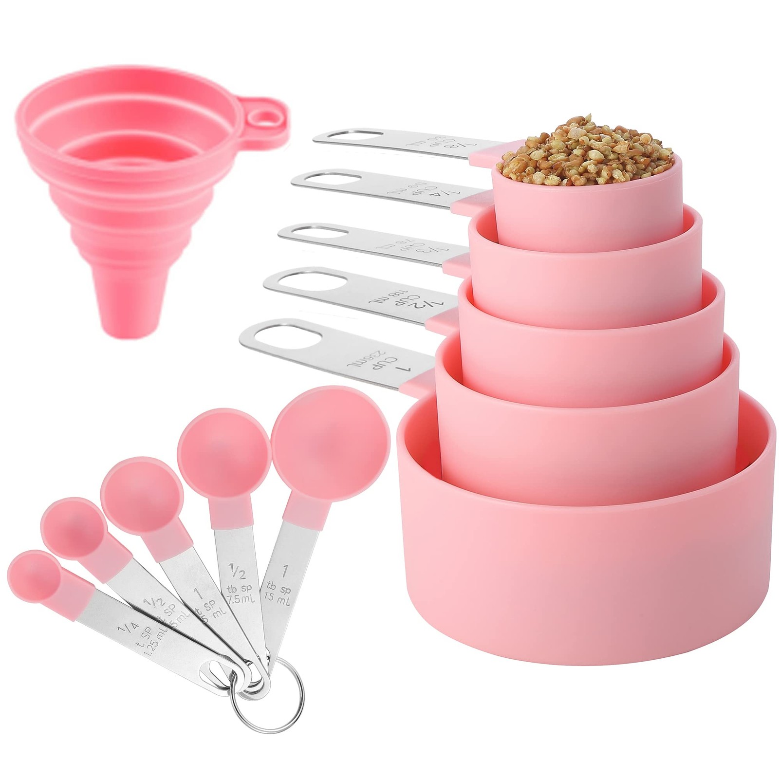Measuring Cups And Spoons Set 10 Pcs, Stainless Steel Baking Essentials, Pink gallery