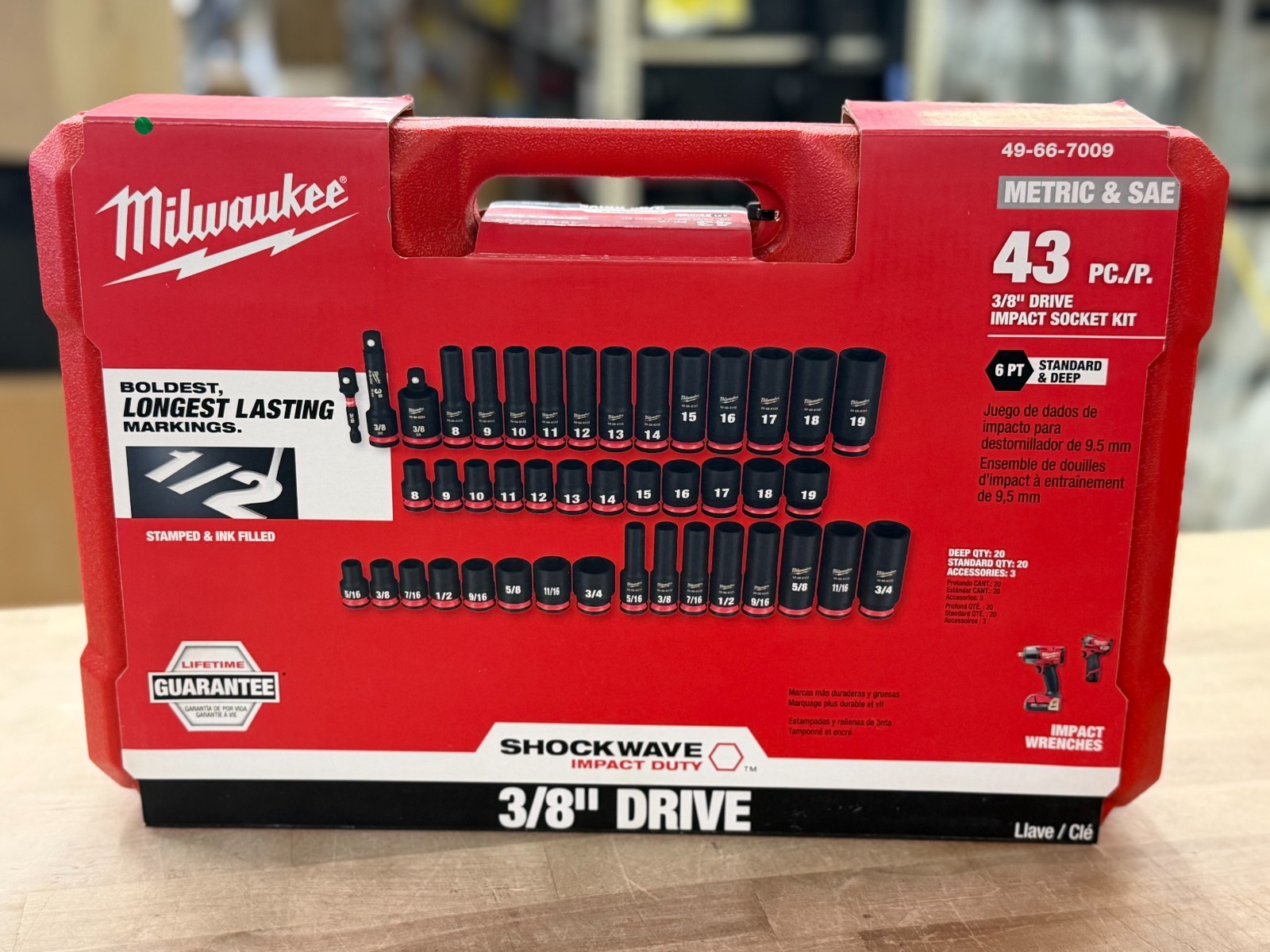 Milwaukee ~ 49-66-7009 ~ 43pc SHOCKWAVE Impact Duty 3/8" SAE/Metric ~ 6 point gallery