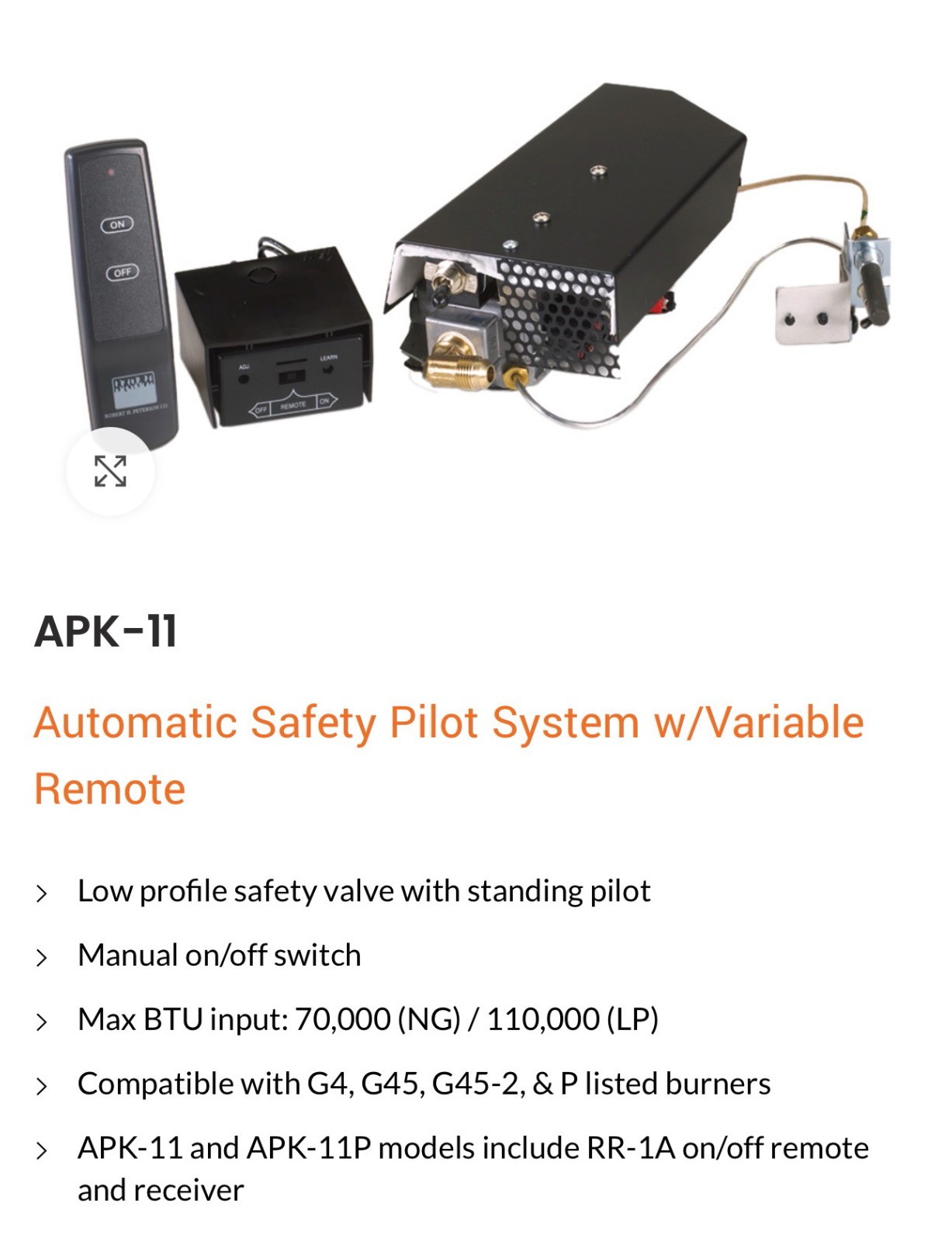 Real Fyre APK-11 Automatic Safety Pilot Kit Natural Gas w/ Remote gallery