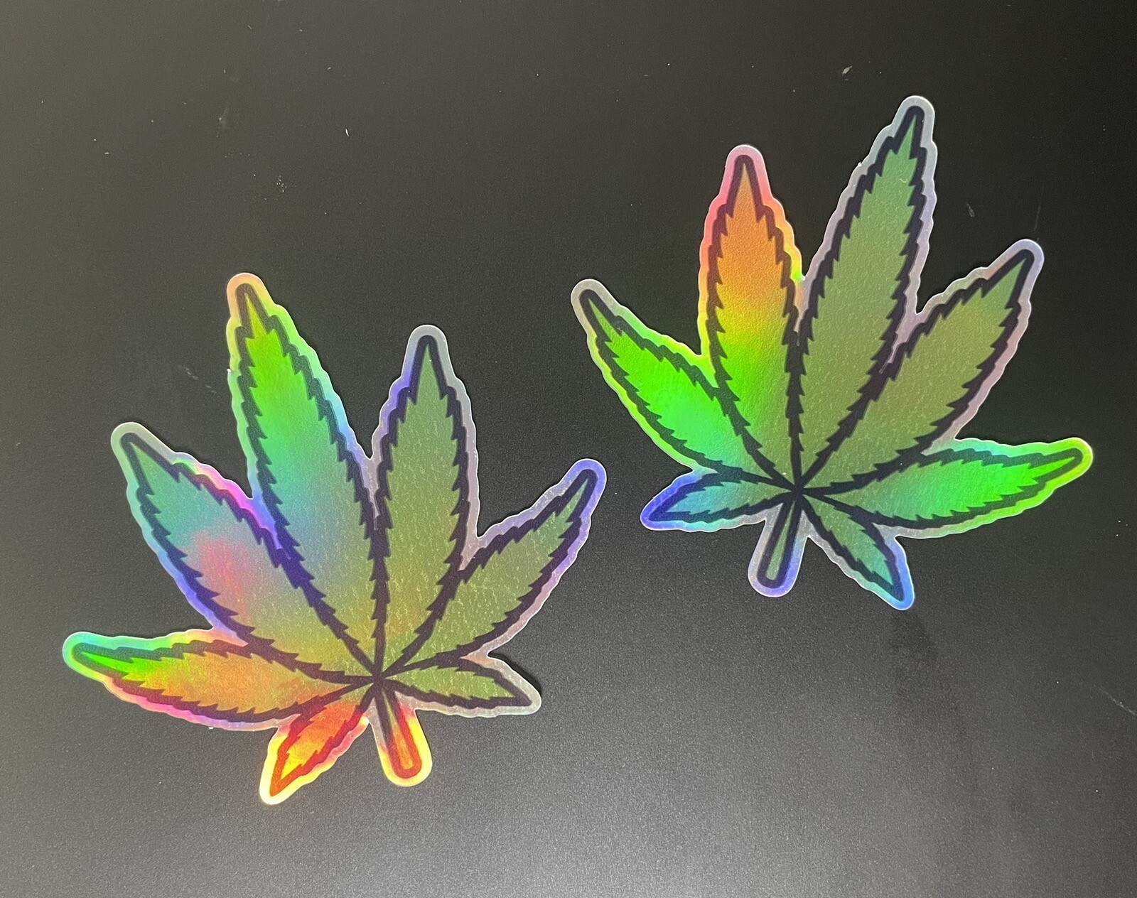 X2 Holographic MARIJUANA POT LEAF Vinyl Decal Stickers Bumper Legalize Weed Fun gallery