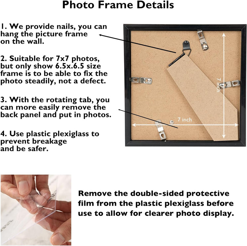 7x7 Black Picture Frame Square Wall Tabletop Photo Frame Plexiglass Display gallery