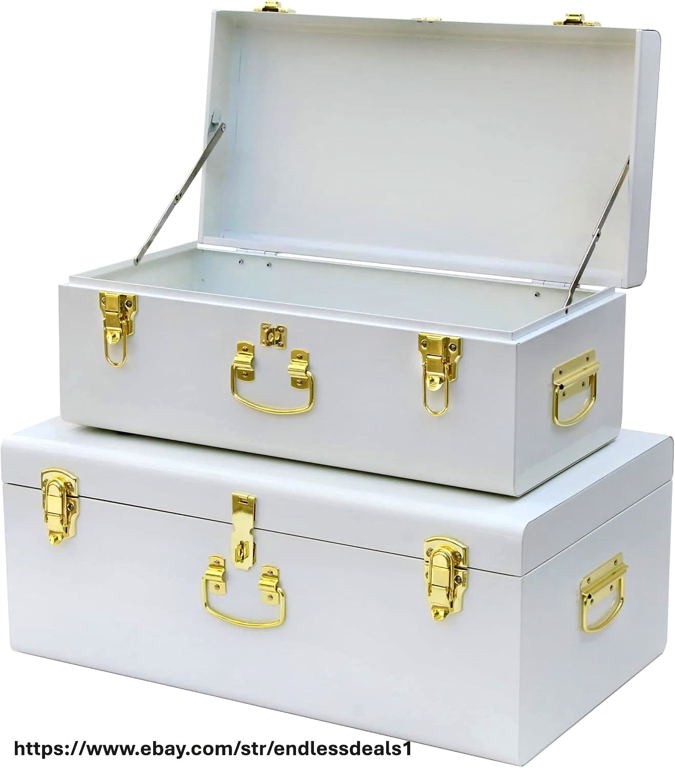 Storage Trunks Set of 2 College Dorm Chest with Lock Hole,23.7X14.2X9.5 White... gallery