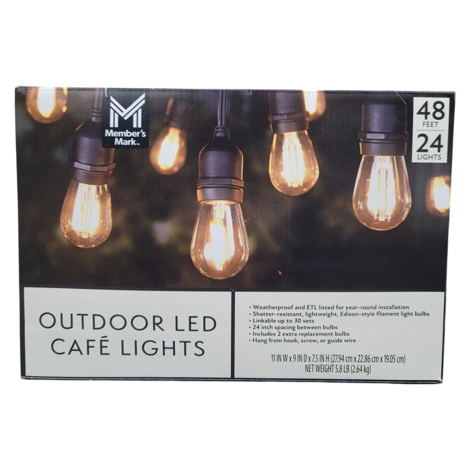 Member's Mark 48' Outdoor LED Café String Lights, 24 Bulbs gallery