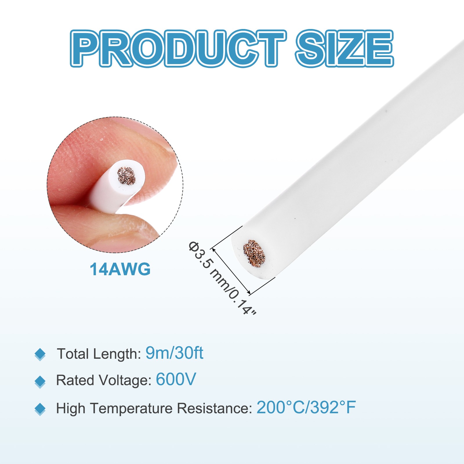 14 AWG 9m/30ft Silicone Cable, Tinned Copper Wire, White gallery