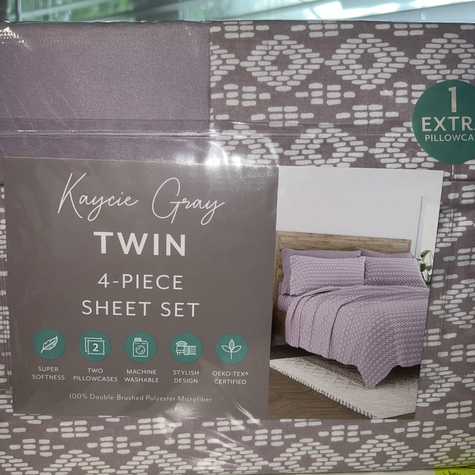 Kaycie Gray Dashed Diamond Easy Care 6-Pc. Sheet Sets gallery