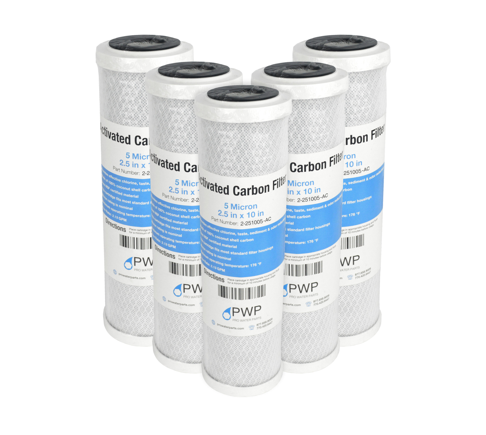 Activated Carbon CTO Water Filter Cartridge Standard 2.5 x10" 5 Micron 5 pack gallery